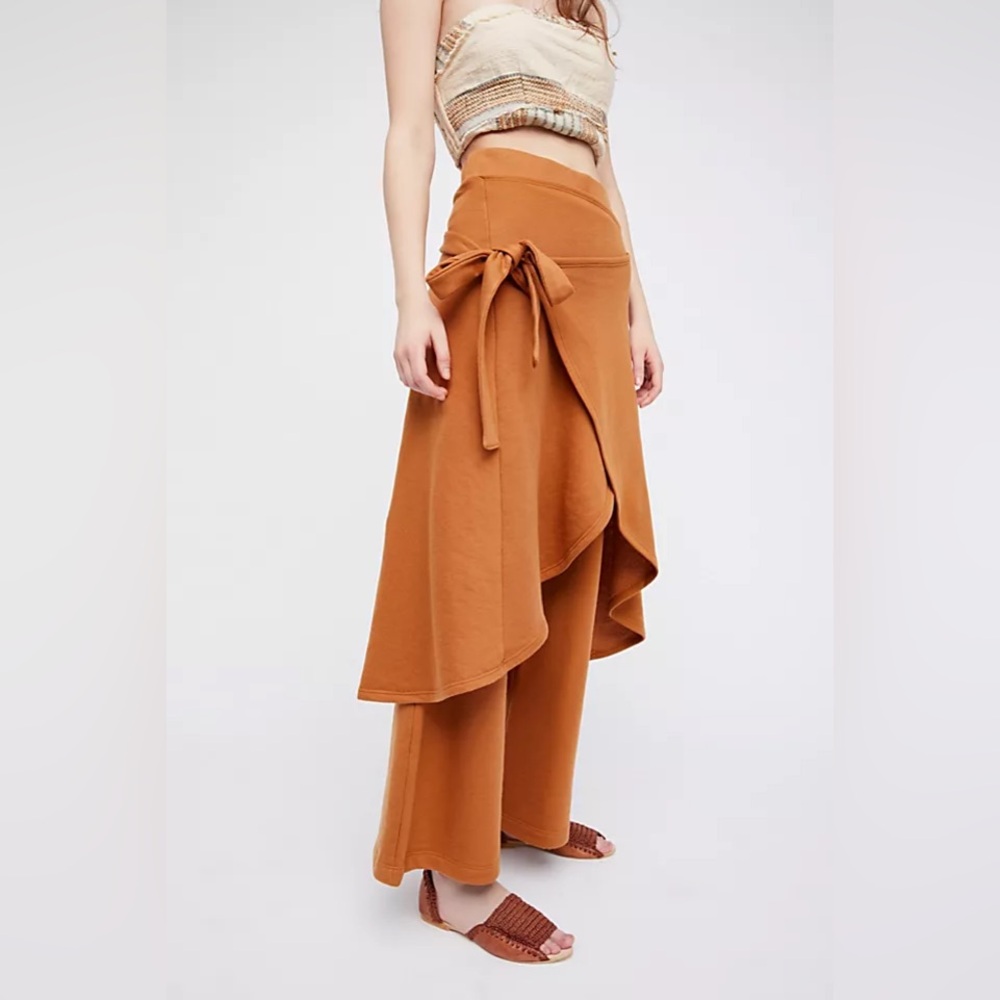 Free People FP Beach Women’s Small Tan Wide Leg Pants Skirt Wrap Take Two